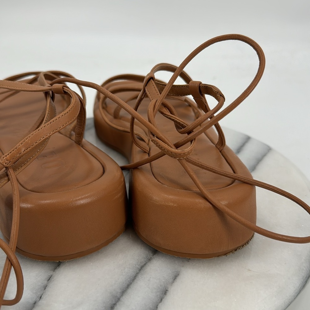 Loeffler Randall Brown Strappy Lace-Up Flat Sandals - Picture 6 of 10